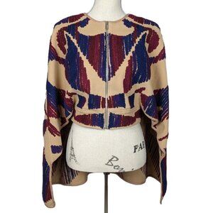 New* BCBG MAXAZRIA Walker Wool Cape Coat Tan Blue Purple Size 6 $338